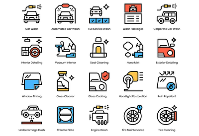 Car Wash Icon Set app car wash design flat icon icon set iconography illustration minimal minimalist ui ux