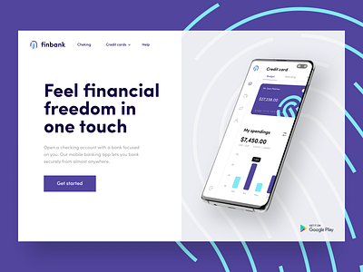 Finbank landing app bank bank card banking bankingapp card cheking credit credit card dashboard design finance financial app interface minimal mobile sunday touch uiux