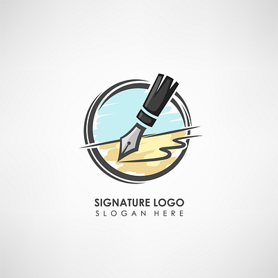 Signature Concept Logo Template With Pen Drawing adobe illustrator app ballpoint pen certificate design flat icon illustration logo pen sign slogan treaty ui ux vector