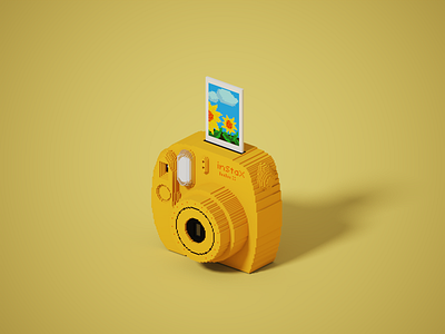 Polaroid Camera 3d 3d art aesthetic camera digital digitalart fujifilm instax isometric magicavoxel polaroid retro sunflower vintage voxel voxelart yellow