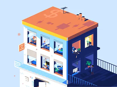 Stay at Home art battle colors computer covid design flat gisterson holiday house illustration isolation isometric isometry trade virus