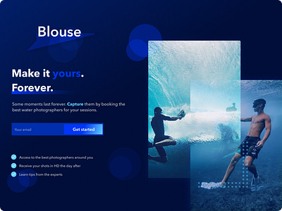 Blouse - Capture The Moment design illustration landing landingpage photography surf typography ui ux water web website