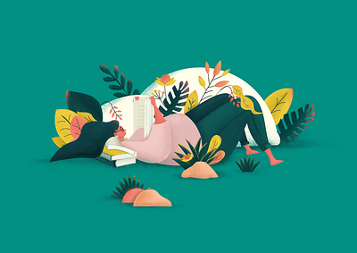 Reading app banner book color design flowers green illustration plant reading texture ui vector web