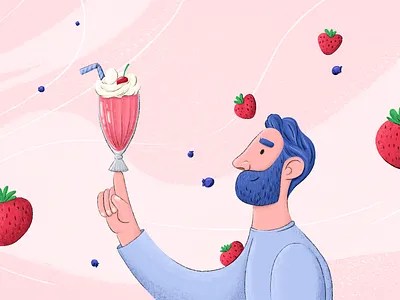Grandma's Kitchen 3/3 animation beard bearded man blueberries blueberry fruit grandma grandmother homework illustration ipadpro milk procreate shake storyboard strawberries strawberry sweater