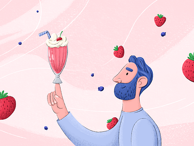 Grandma's Kitchen 3/3 animation beard bearded man blueberries blueberry fruit grandma grandmother homework illustration ipadpro milk procreate shake storyboard strawberries strawberry sweater