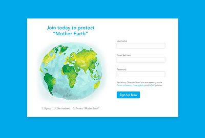 Earth Day 2020 - Protect Mother Earth Sign Up Form daily ui dailyui dailyui 001 dailyui001 design sketch ui user inteface user interface design visual design