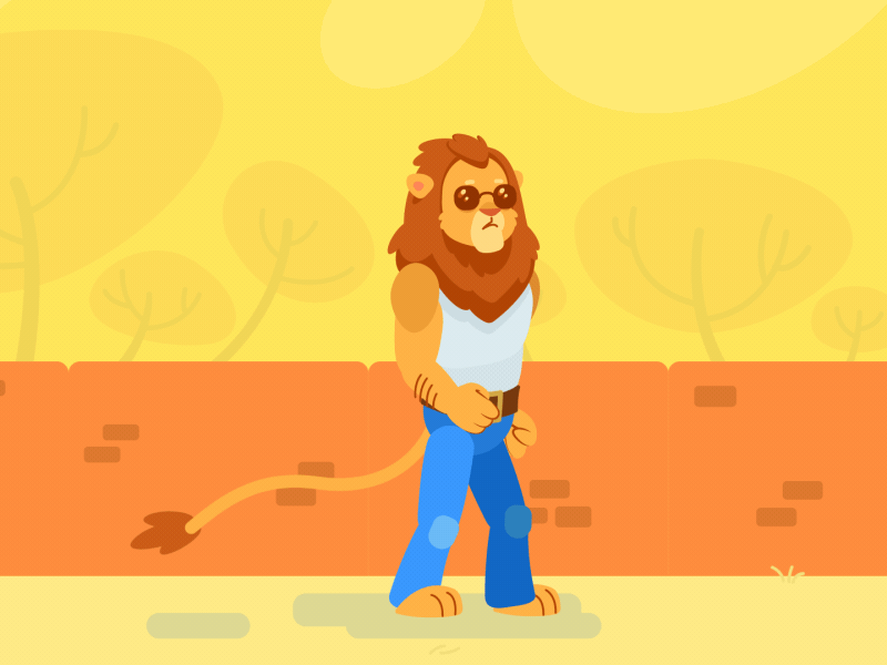 Lion walks 2d animation aftereffects animation anthropomorph autumn character animation duik duik bassel gait lion motion design rigging walking