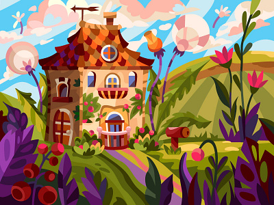 House in flowers art artist artwork cartoon cartoon illustration design draw drawing graphic illustration picture