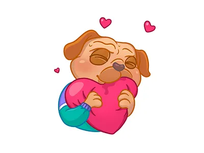 In love pug during isolation of COVID-19 animal character design coronavirus covid 19 cute dog emotion flat heart illustration ipad love procreate pug puppy quarantine social distancing stayathome sticker telegram