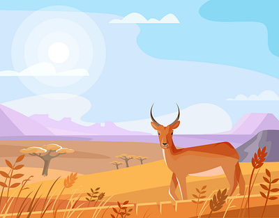 Savannah animal antelope background colourful design illustration illustrator landscape nature nature art postcard savannah sun sunny vector wild wildlife