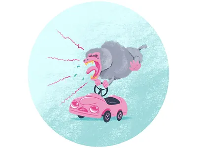 Road Rage animals illustrated baboon childrens illustration cute distressed funny illustration monkey pink procreate art