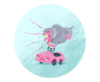 Road Rage animals illustrated baboon childrens illustration cute distressed funny illustration monkey pink procreate art