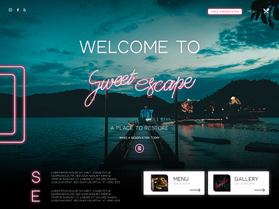 Sweet Escape - Landing Page UI button design clean destination event glow headers hot pink hotel landing page landscape location menu neon outdoors restaurant sign thailand ui ux venue xd