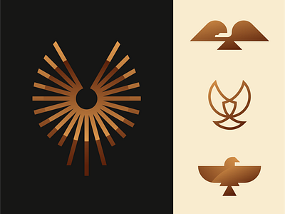 Golden Eagle Explorations america animal bird bronze circle fly geometric gold gradient illustration line logo negative space spiral wing