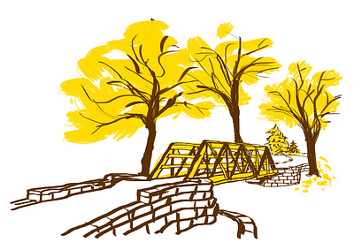 Kissing Bridge at Valparaiso University bridge collegiate drawing fall illustration photoshop sketch trees university