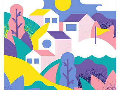 Landscape design flat houses illustration illustrator landscape minimal simple texture vector