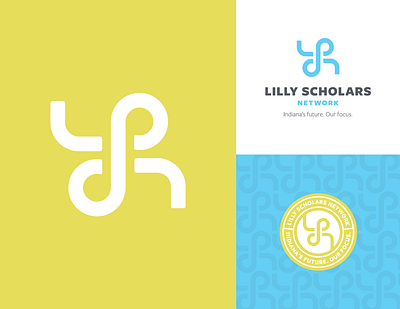 Lilly Scholars Network blue brand brand design brand identity design geometric icon lettermark logo pattern yellow