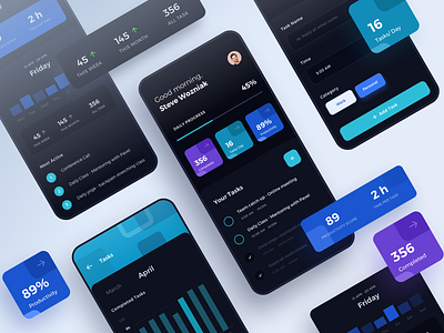 Daily Task - Dark UI - Omnicreativora daily task dark ui dashboard minimalism project project management project manager task list task management to do list trello uiux