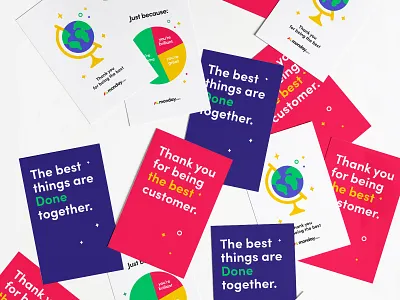 'Thank you' Greeting cards best branding chart customer design globe greeting card illustration postcard thank together typogaphy vector