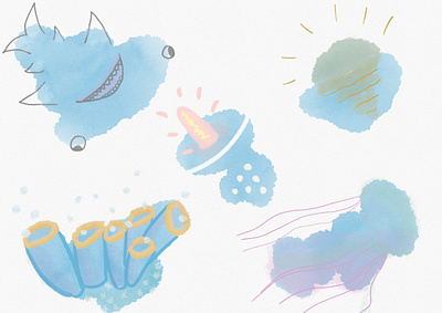 Art challenge blue artchallenge blaster blue challenge digital illustration illustration imaginationchallenge jellyfish seaweed shark sunset
