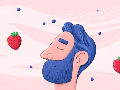 Grandma's Kitchen 2/3 animation beard bearded man blue blueberries blueberry grandmother grandson hair illustration lines man nose pink red smelling storyboard strawberries strawberry swirl