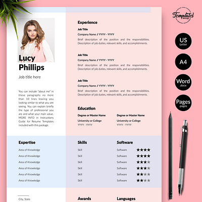 Modern Resume for Word & Pages “Lucy Phillips” creative resume curriculum vitae cv template female resume feminine resume modern resume one page resume photo resume professional resume resume for pages resume for word resume template resume template word resume with photo resume word three page resume two page resume