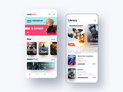 Gamestop App Design 2020 app application card clean color color palette design figma final fantasy game app games gamestop gamestore icon mobile mobile app mobile ui ui ux