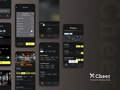 iOS app for booking a table and order food in advance app design application book a table dark mode dark theme interface ios ios app ios app design mobile app order food reservation ui ux
