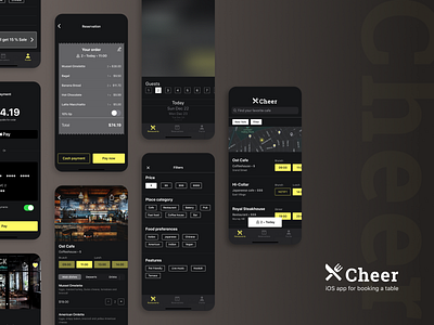 iOS app for booking a table and order food in advance app design application book a table dark mode dark theme interface ios ios app ios app design mobile app order food reservation ui ux