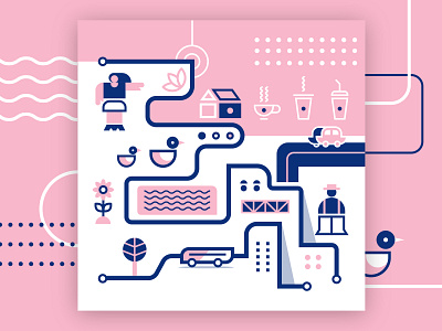 Mini City Lines No. 4 city city illustration illustration pink vector