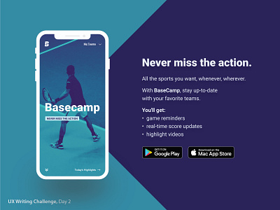 UX Writing Challenge, Day 2 app promotion duxw duxwc mobile ui sport sports app tennis ui design ux uxui uxwriting