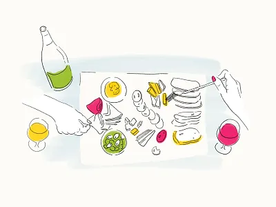 Wine Picnic with Friends cheese eating family france friends hand drawn humans illustration ipad pro minimal napa nature outdoors picnic procreate travel vineyard vino wine winery