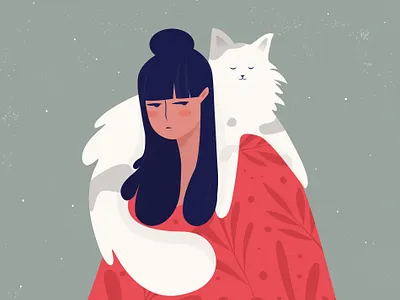 Cat Lady artwork cat cats charachter color cute digitalart flat girl icon illustration leaf pastels