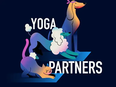 Yoga partners branding cat color design dog gradients illustration illustrator pets poodle vector yoga