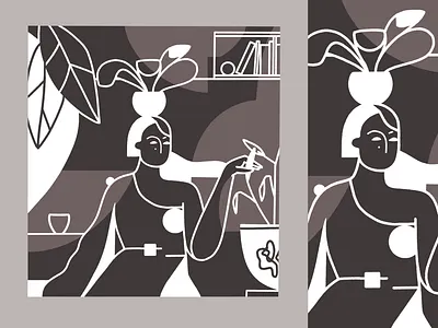 Coffee Room abstract body chocolate coffee female illustration line minimalism pastel plant portrait procreate woman