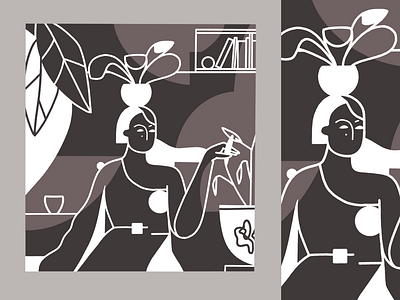 Coffee Room abstract body chocolate coffee female illustration line minimalism pastel plant portrait procreate woman