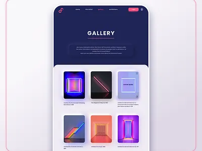 Gallery section of Dan Flavin's website artist blue clean clean ui dashboard gallery homepage icons interface interface design interfacedesign layout logo neumorphism second page softui ui ux web design website