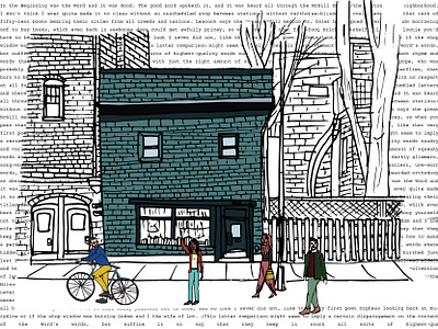 The Word architecture books bookshop bookstore canda cyclist drawing illustration independent literature mcgill montreal readers sketch urban