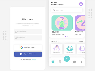 Covid19 App login home UI app concept covid design illustration login