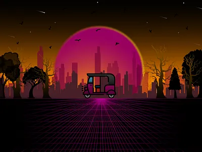 Retro Rickshaw affinitydesigner city illustration neon retro rickshaw