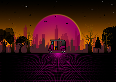 Retro Rickshaw affinitydesigner city illustration neon retro rickshaw
