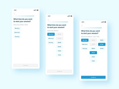 Platute | Session Selection afternoon app design evening morning select time ui user interface ux
