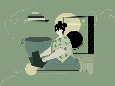 Laundry Day 2d brand branding character design design art dribbble flat graphicdesign green illustration illustrator laundry minimal procreate