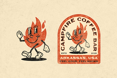 Campfire Coffee Bar Character arkansas badge branding character coffee fire flame illustration logo typogaphy vector vintage