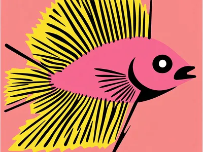 Fish Portrait Retro Grunge Character Illustration Pink Yellow art backdrop background branding design fish geometric grunge handmade illustration ink minimalist pink portrait quirky retro street art ui unique yellow