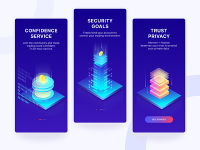 Blockchain Onboarding 2.5d app bank blue brank building business color data design financial gold guide pages illustration office page ui