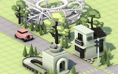 Corner of town c4d illustration 绿色