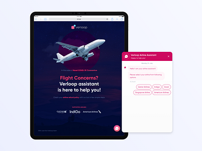 Airline Query Chatbot Tablet - Covid-19 airline bot chat chatbot design flight interaction interface ipad responsive design tablet ui ui ux ux website