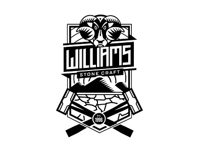 Williams Stone Craft Logo bespoke crest hammer logo ornate ram scotland thick line thickline typography