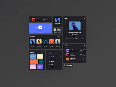 Dark Mode: Music Player web components album app clean daily ui dailyui design designs desktop minimal music music player playlist web web app